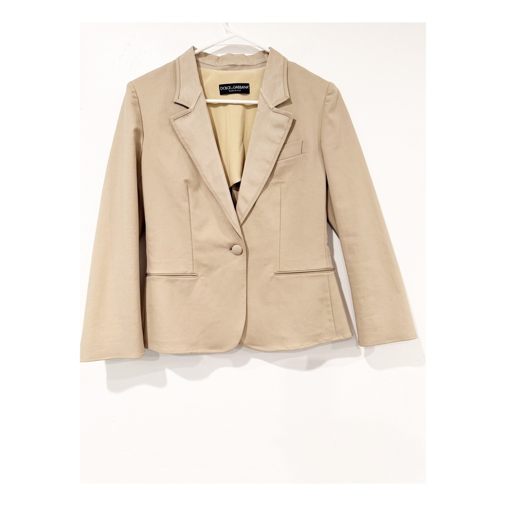 Dolce & Gabbana Tan Beige Cotton Silk Lace Trim Blazer Jacket IT 40 US 4